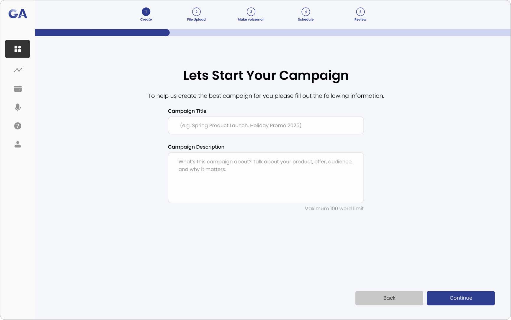 Gabriel AI campaign setup screen