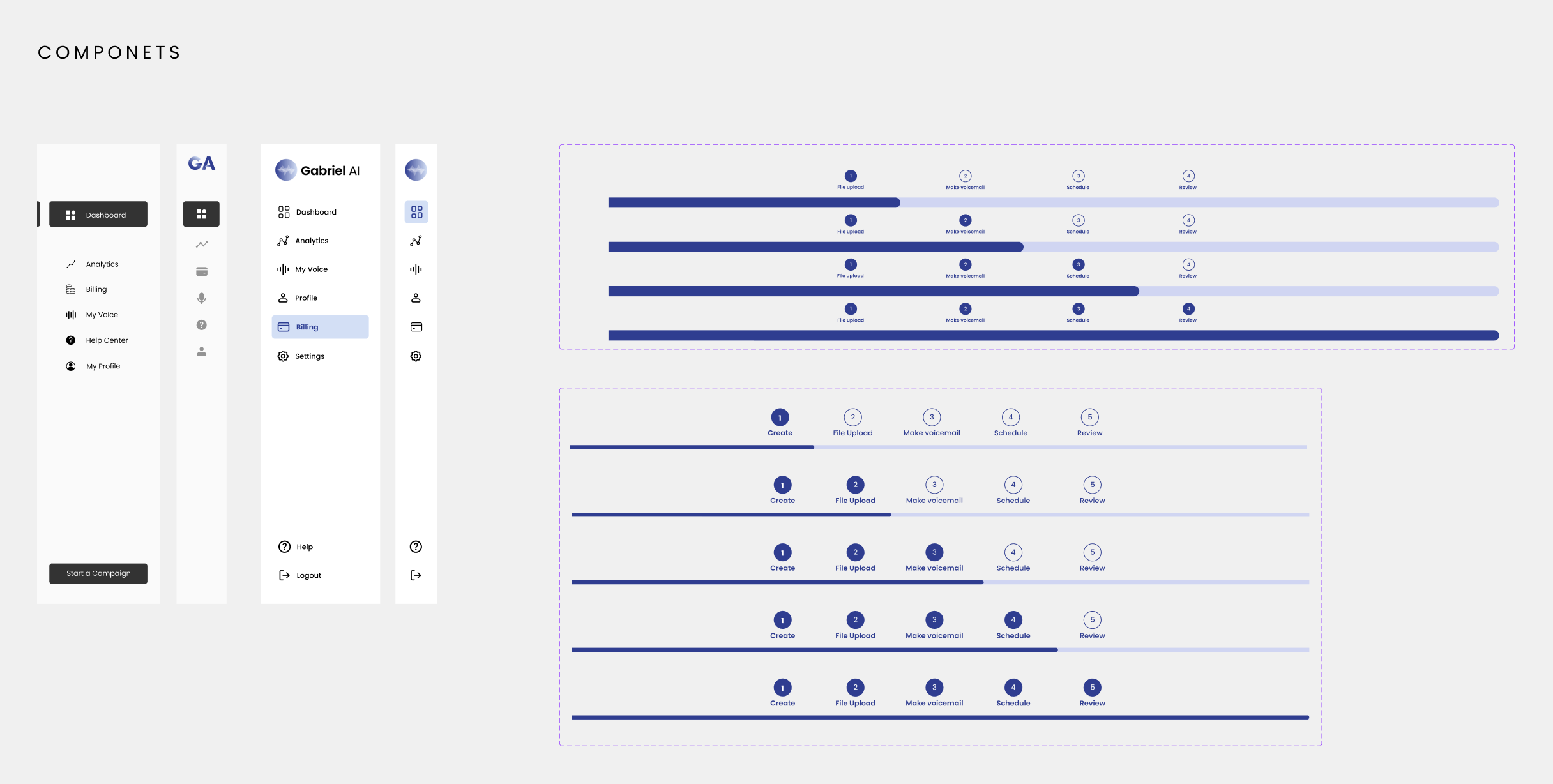 Gabriel AI sidebar and progress bar components